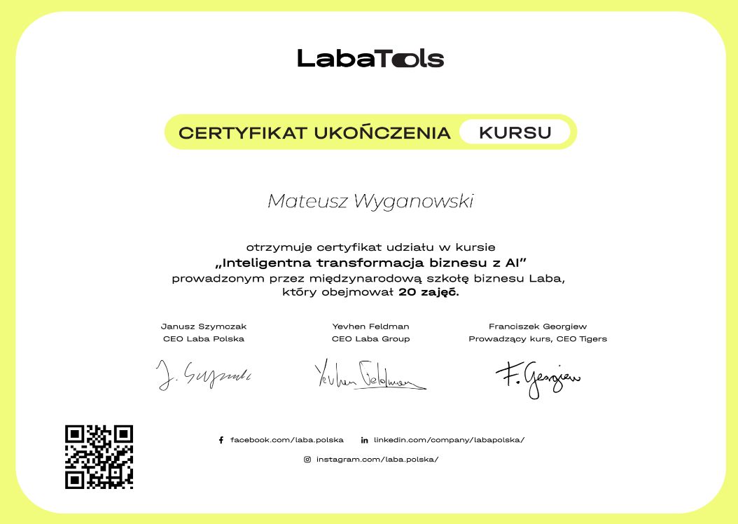 Certyfikat Laba: Inteligentna transformacja biznesu z AI